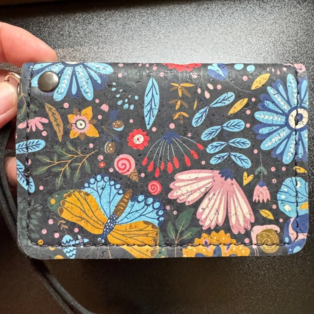 Cork Card Wallet Womens‎ Floral Butterfly Pink Wristlet Coin Purse Holder